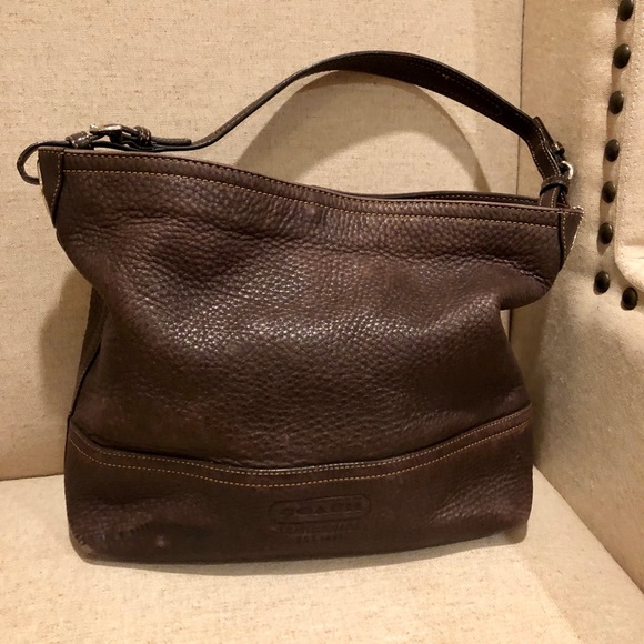 Coach Handbags - COACH 5715 Dark Brown Pebbled Leather Hobo Bucket